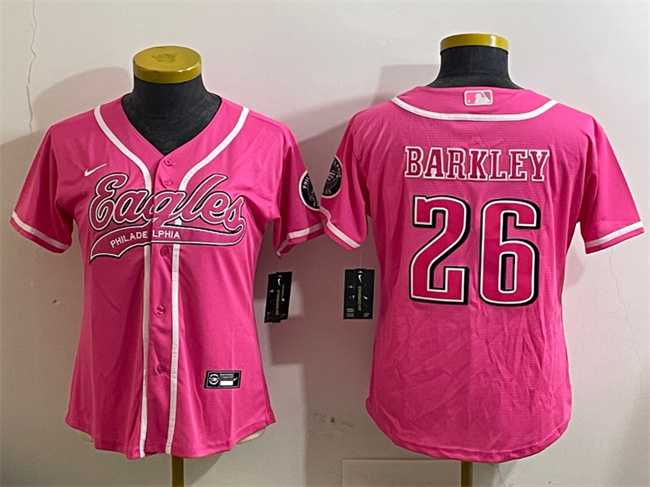 Women%27s Philadelphia Eagles #26 Saquon Barkley Pink Cool Base Stitched Baseball Jersey->philadelphia eagles->NFL Jersey